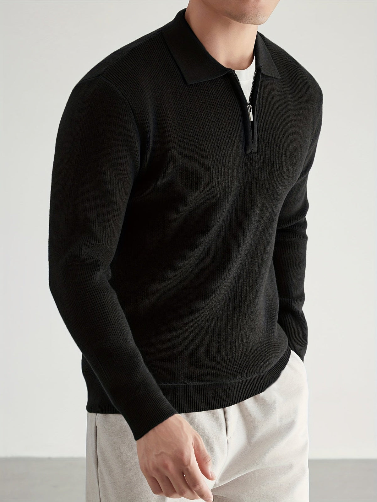 Men's sweater with a polo collar and quarter-zip neckline