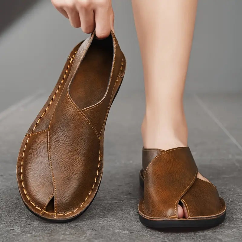 Genuine leather crossover sandal shown at an angled view
