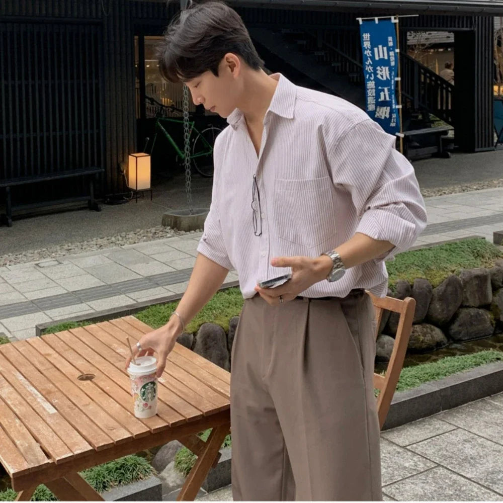 Men's Oversized Striped Long Sleeve Shirt