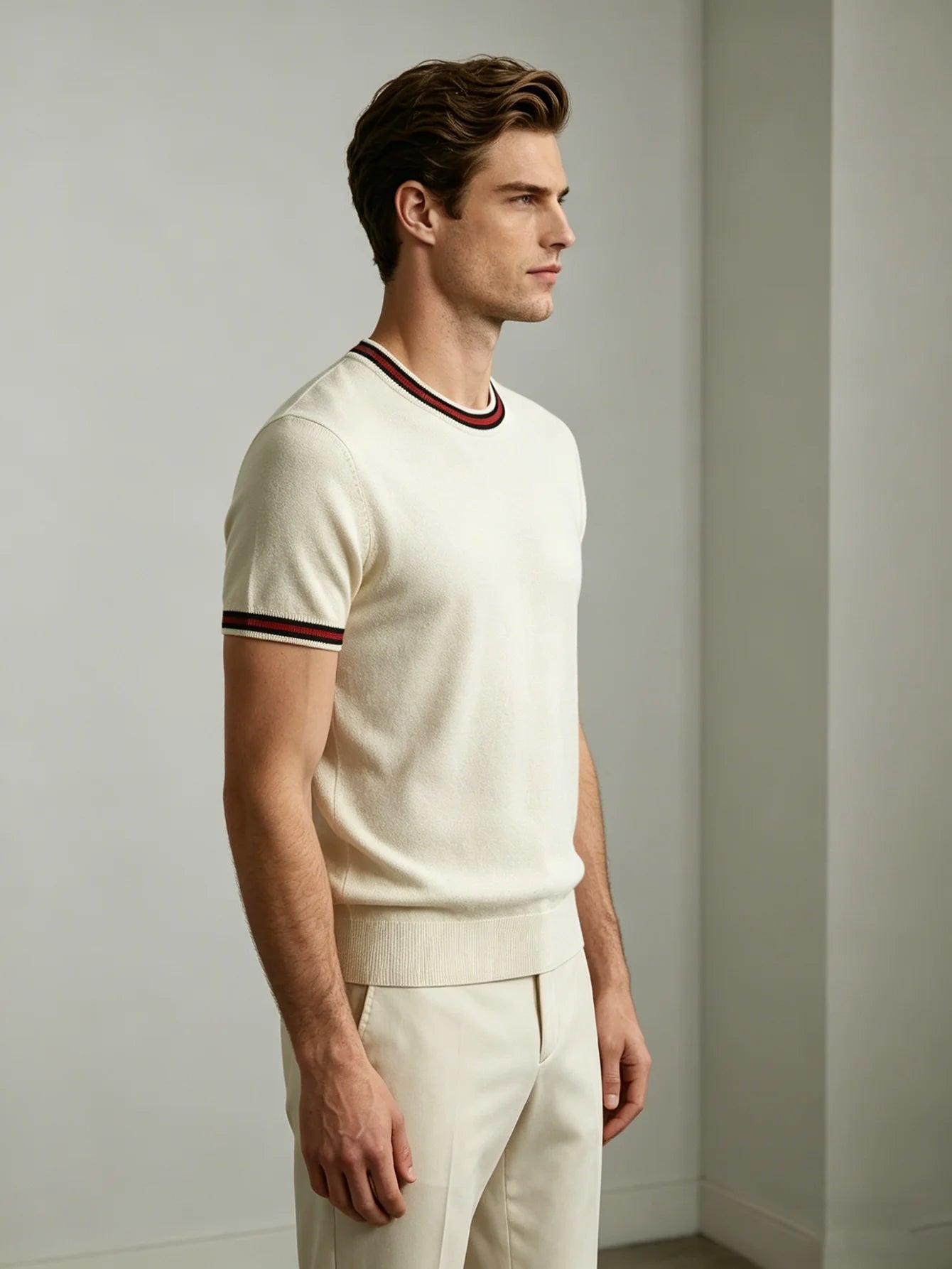 Men's Short-Sleeve Knit Shirt White Lightweight Business