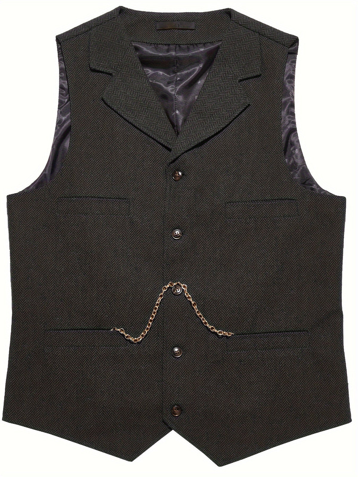 Men's tailored vest showing the front closure and structured fit