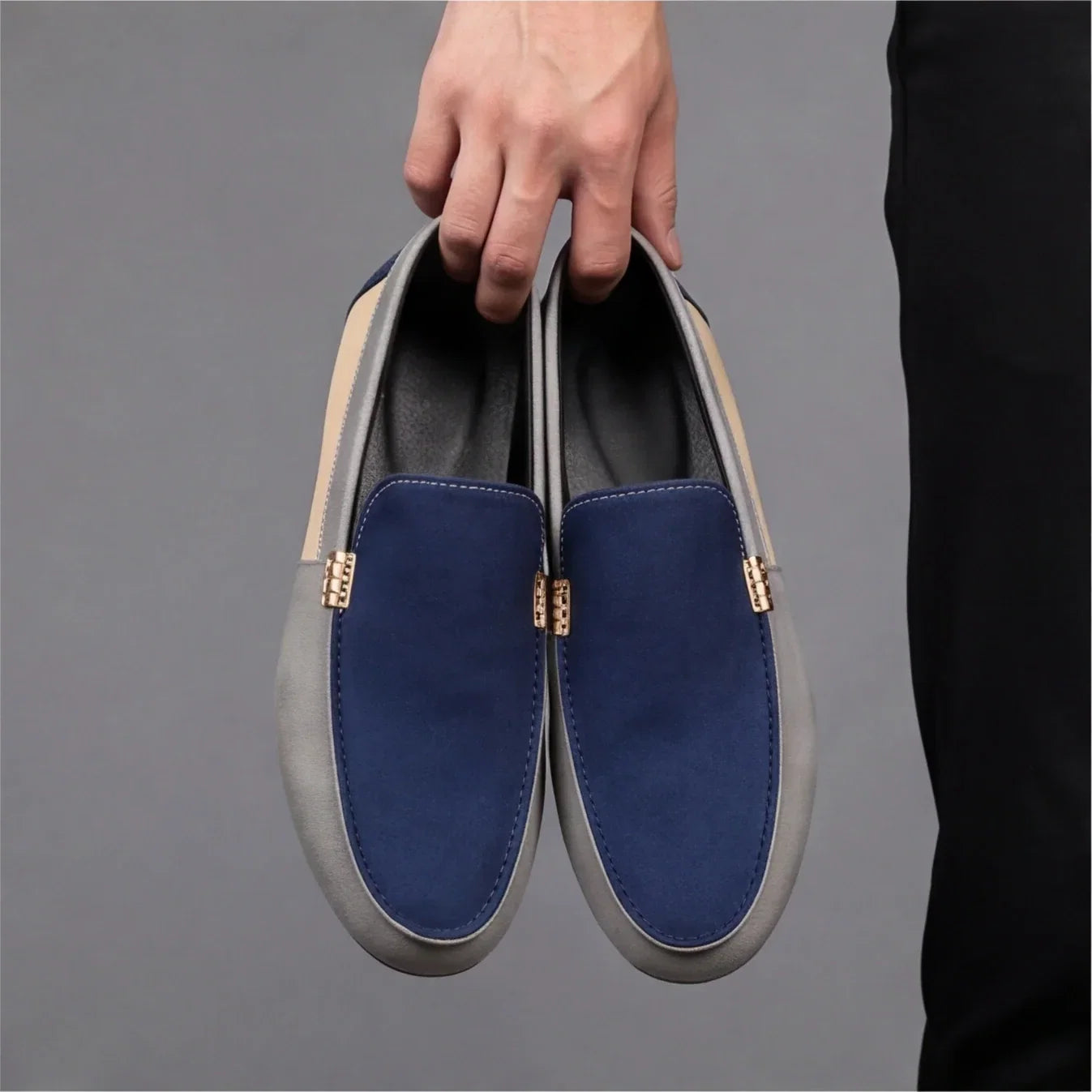 Close-up of the textured canvas upper on loafers