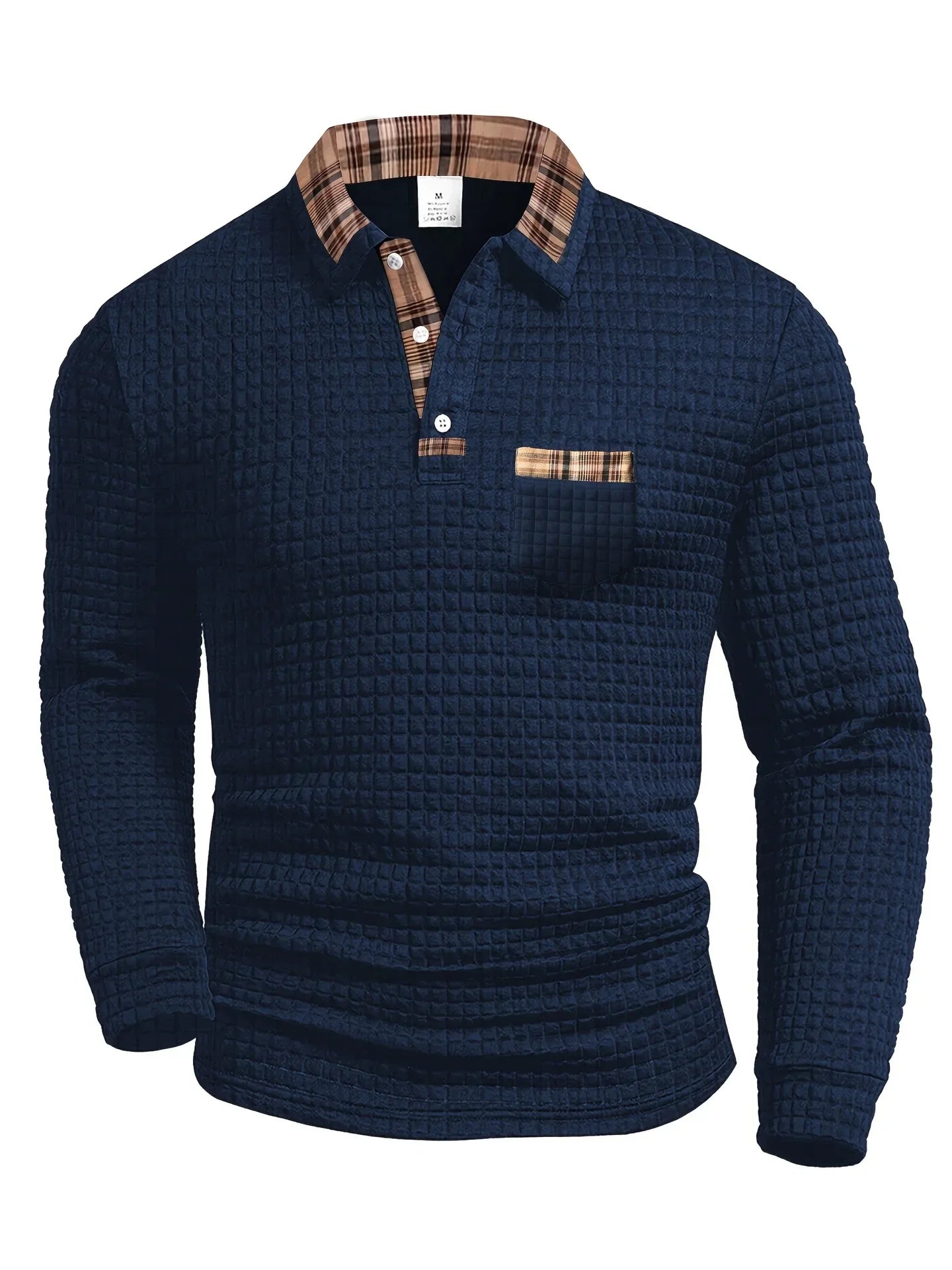 Long-Sleeve Soft-Touch Checked Polo Shirt