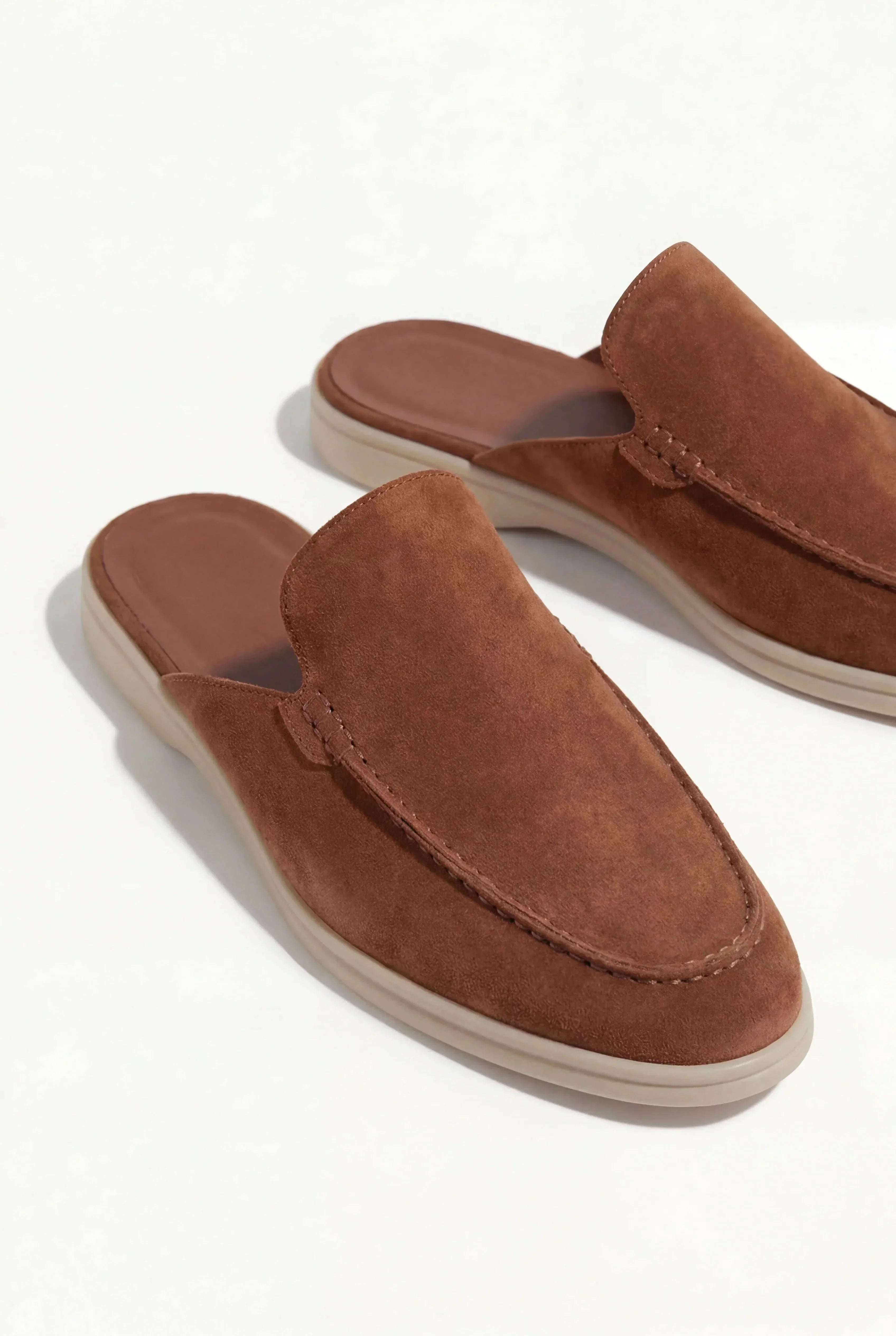 Men's Suede Leather Open Mule Shoes Brown
