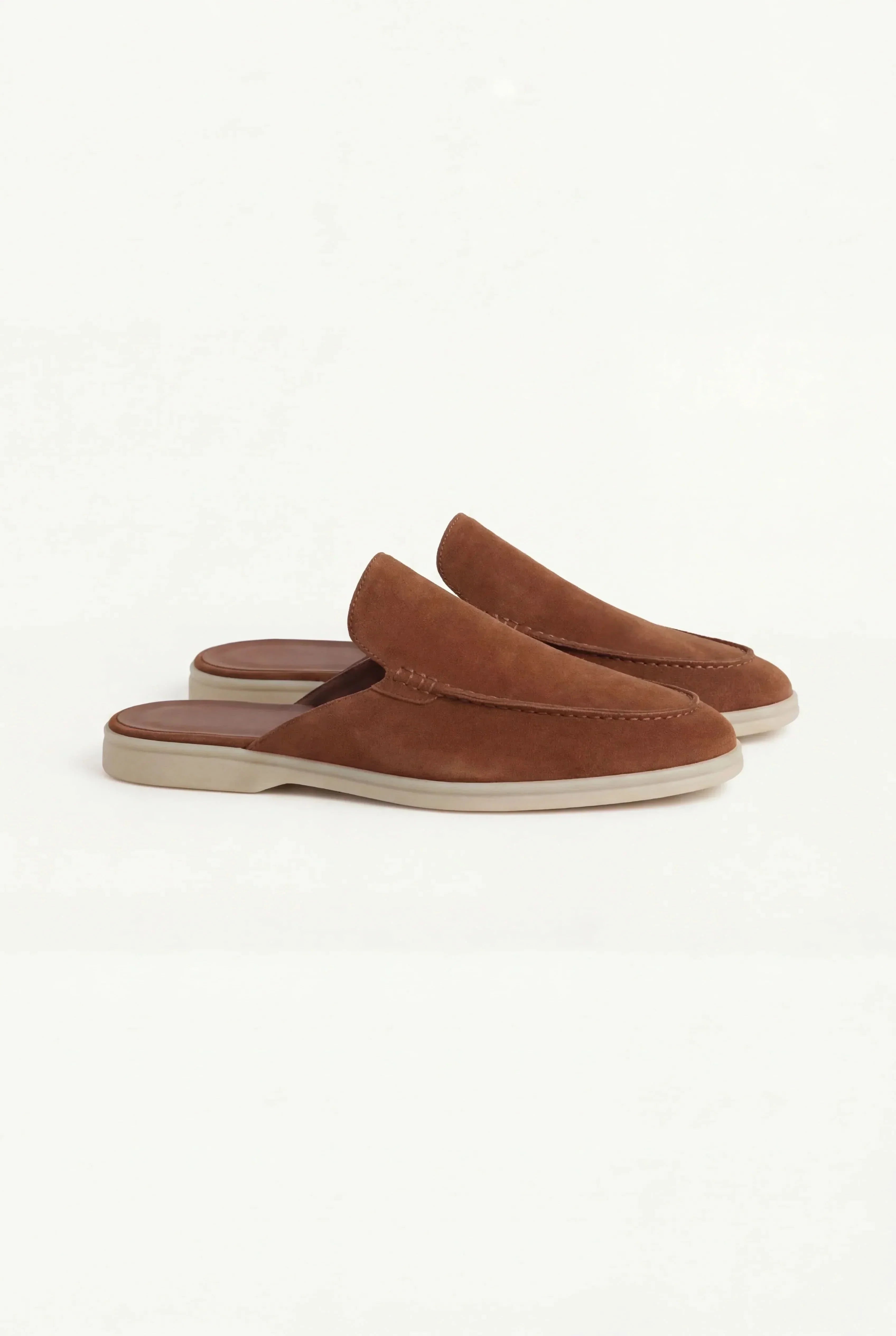 Men's Suede Leather Open Mule Shoes Brown