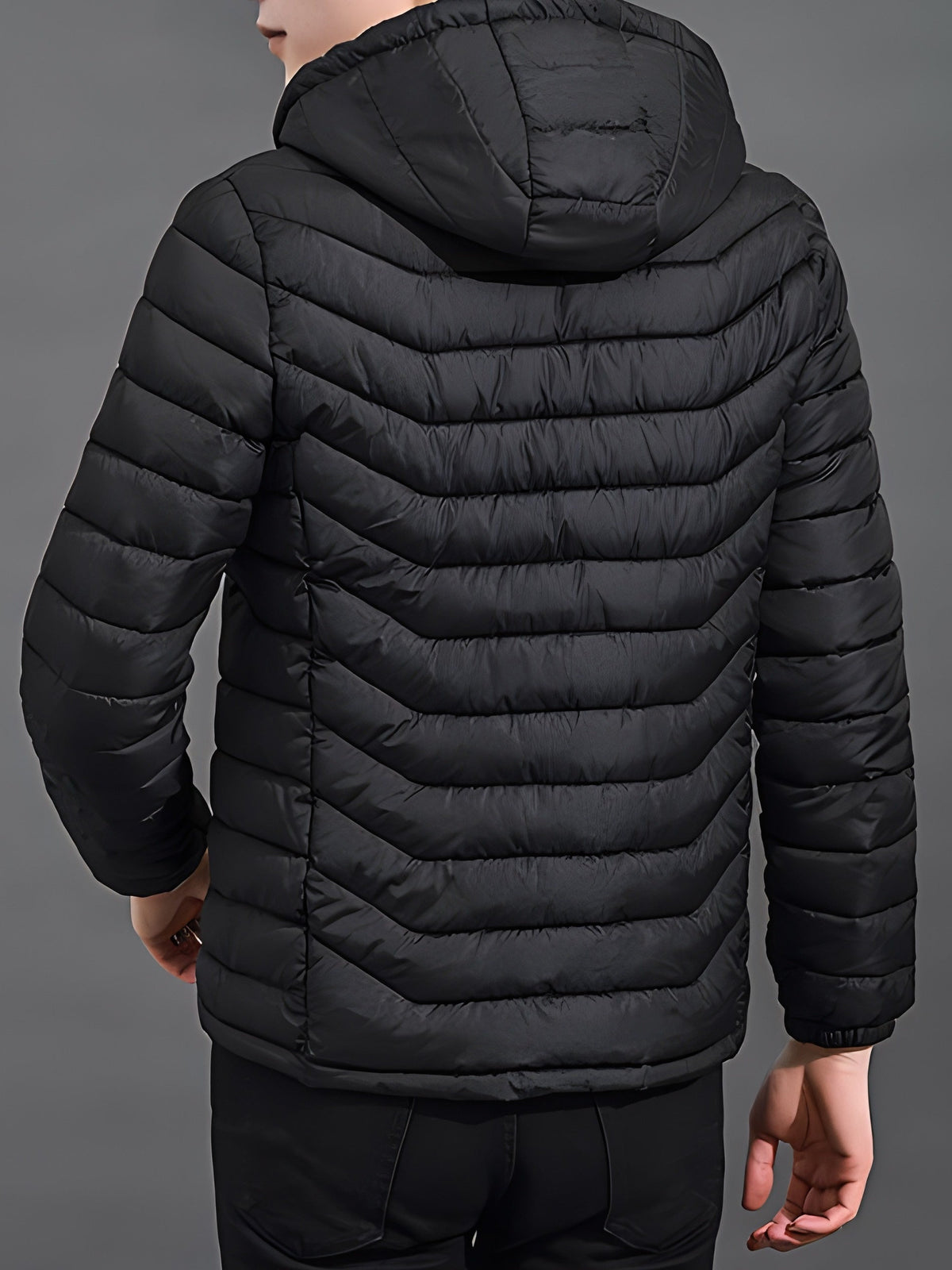 Men's padded jacket with attached hood and full front zipper