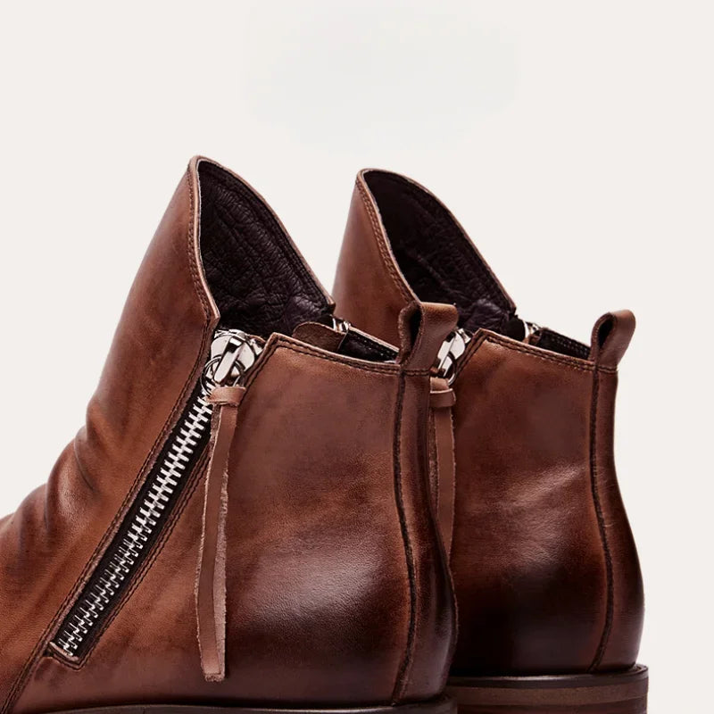 Men's leather boots with textured soles designed for reliable everyday traction