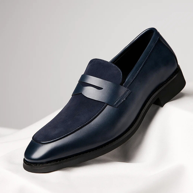 Leather Penny Loafers With Suede Panel