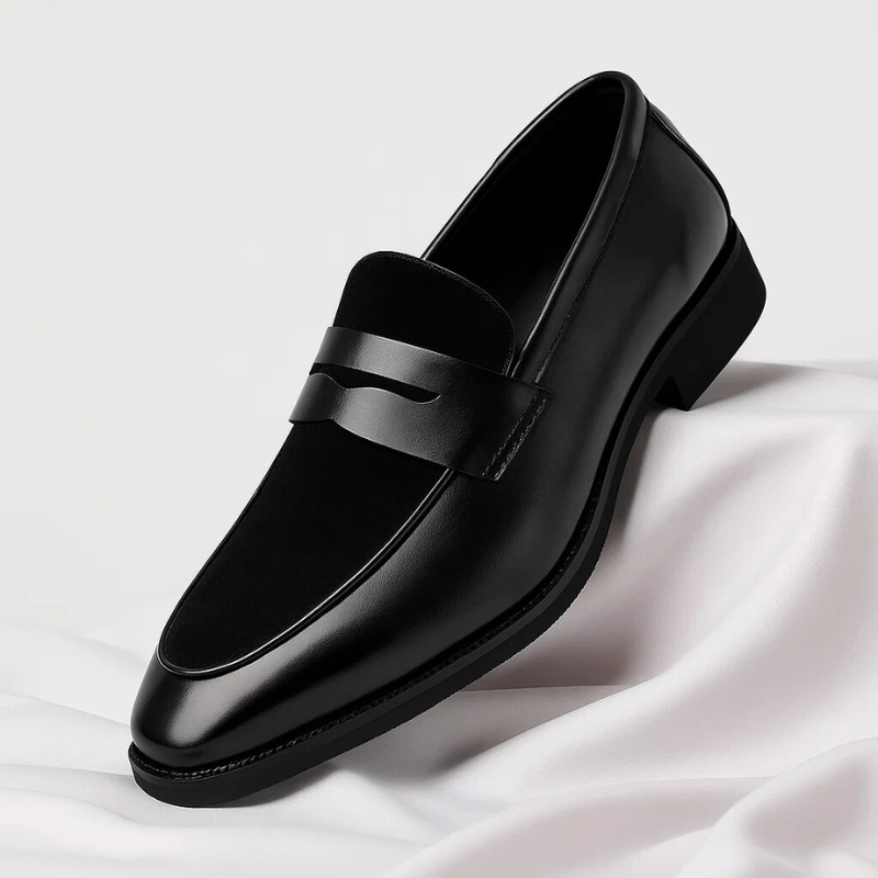Leather Penny Loafers With Suede Panel