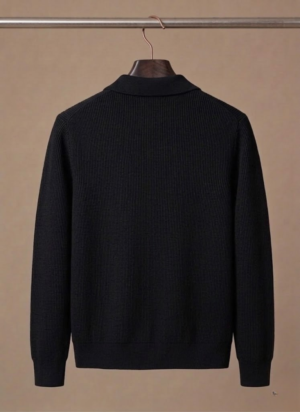 Back view of a men's long sleeve cardigan