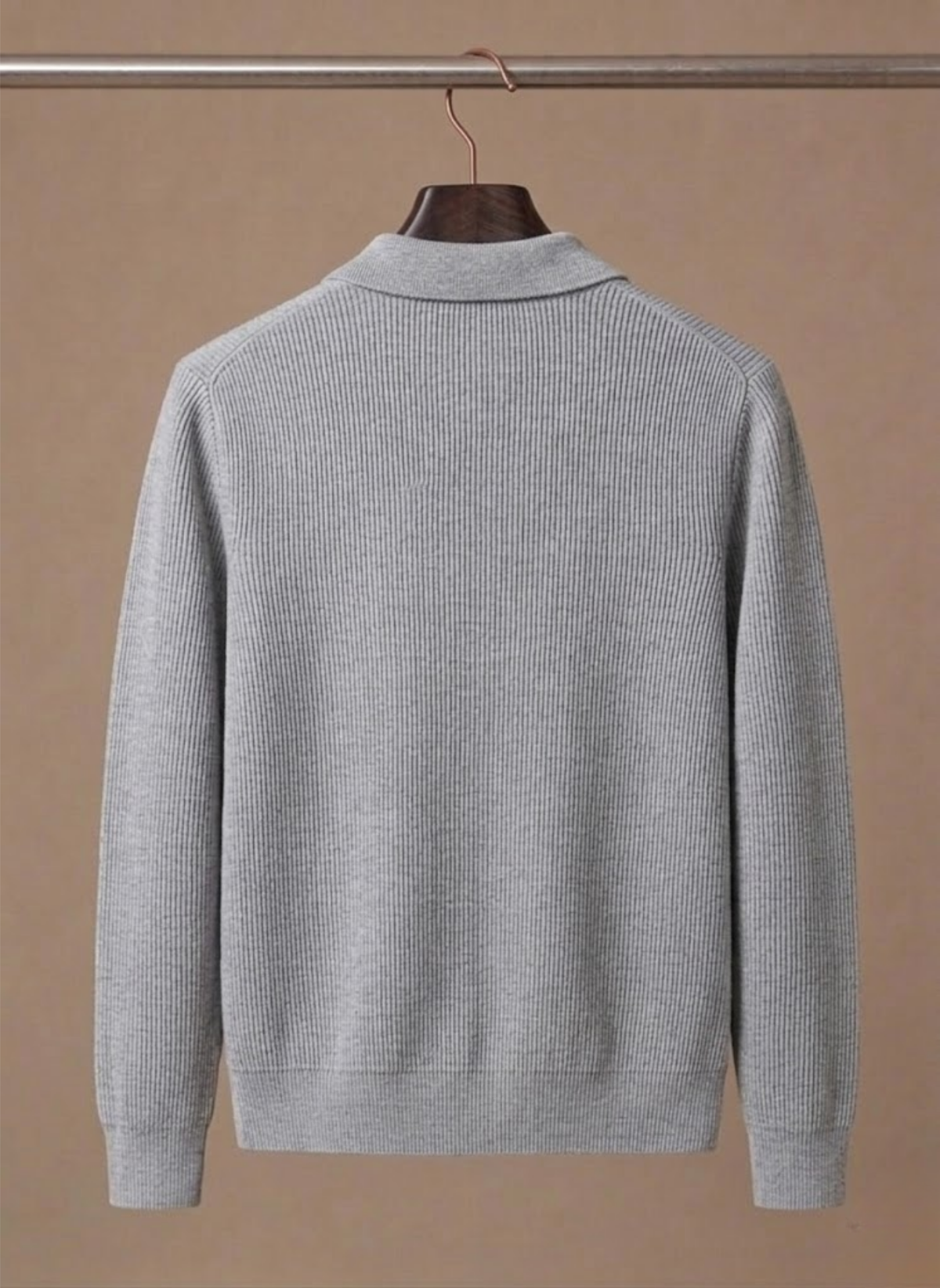 Men's long sleeve cardigan displayed for casual everyday wear