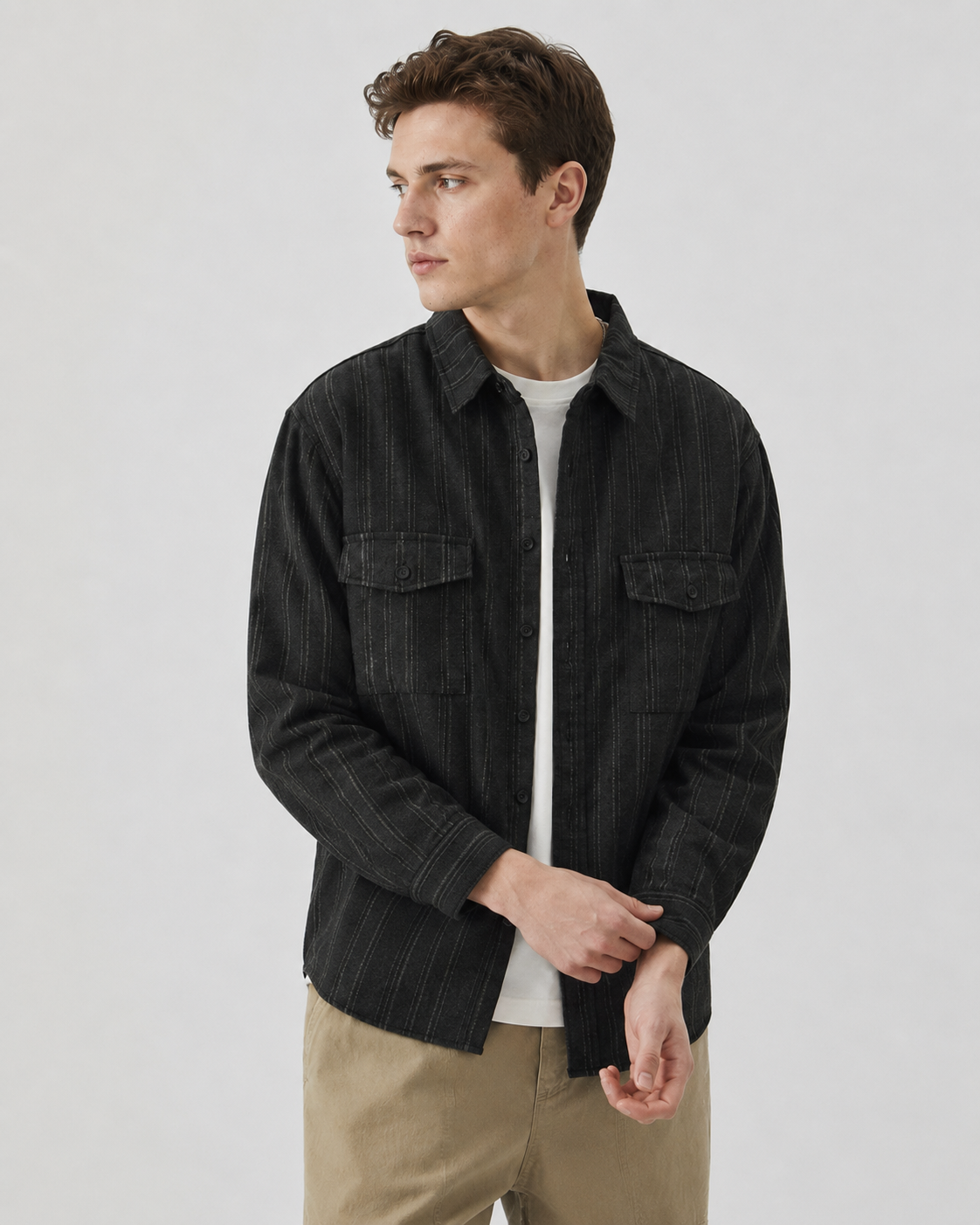 Back view of the men's textured overshirt