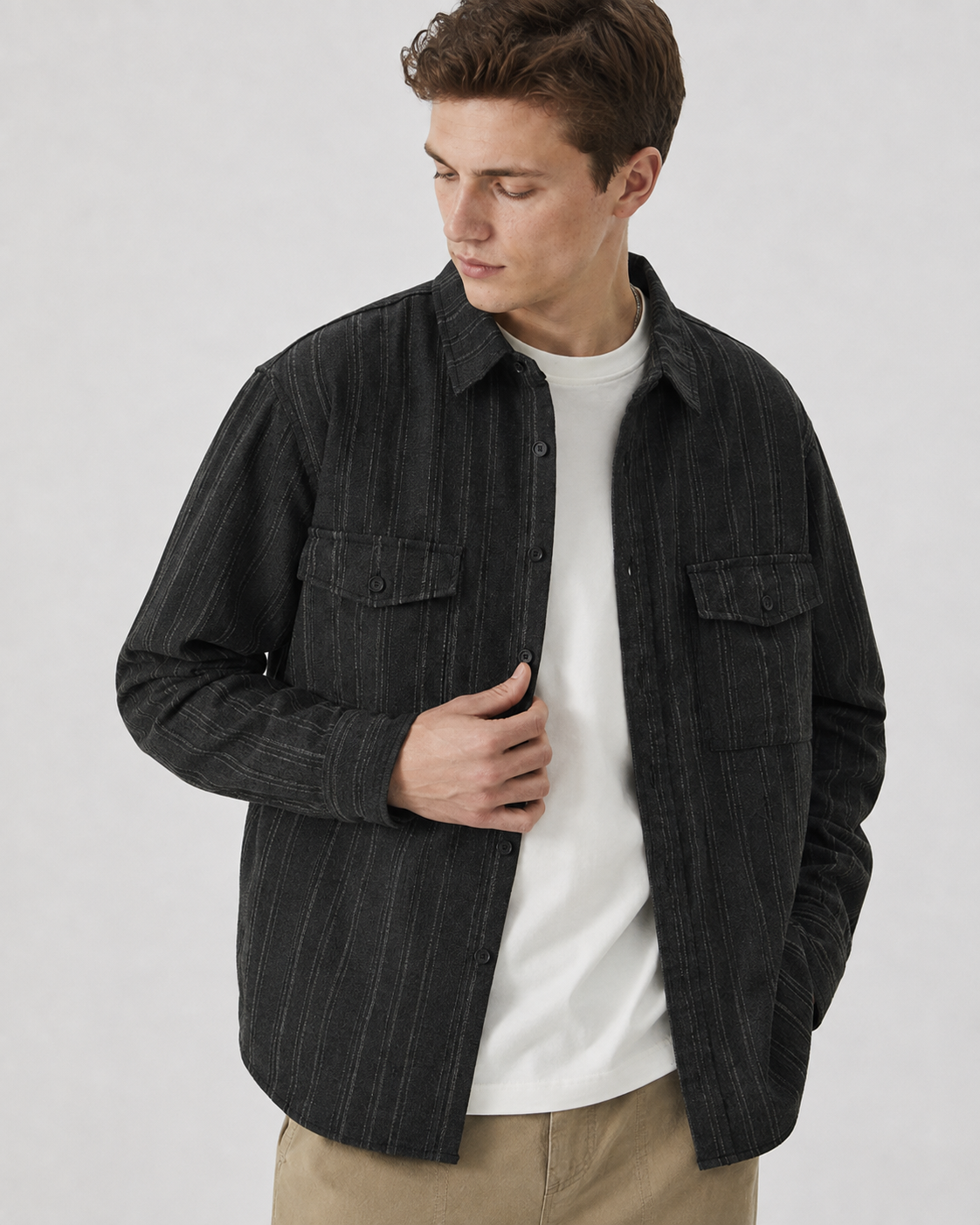 Textured Button Up Overshirt