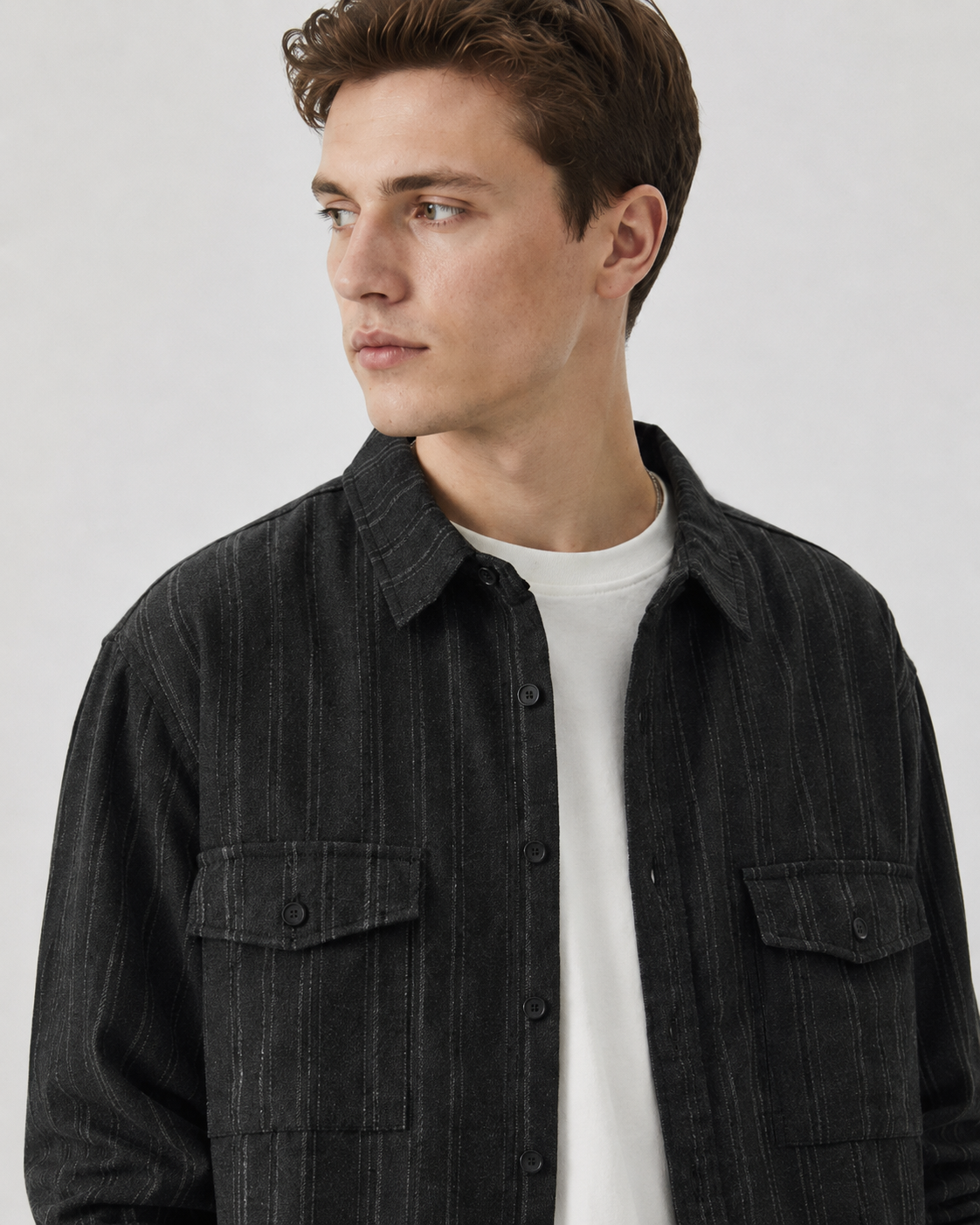 Full view of the button-up overshirt for men