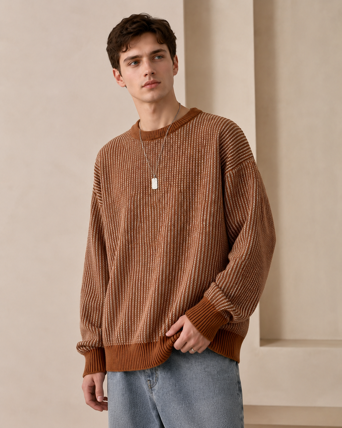 Textured stripe sweater styled for a casual everyday outfit