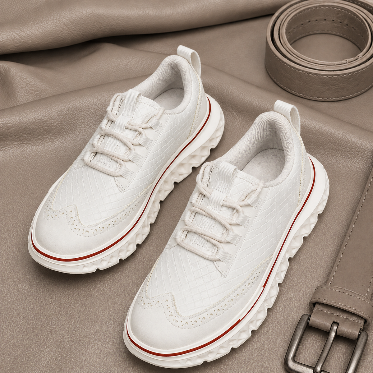 Textured sneaker upper with classic brogue-inspired detailing