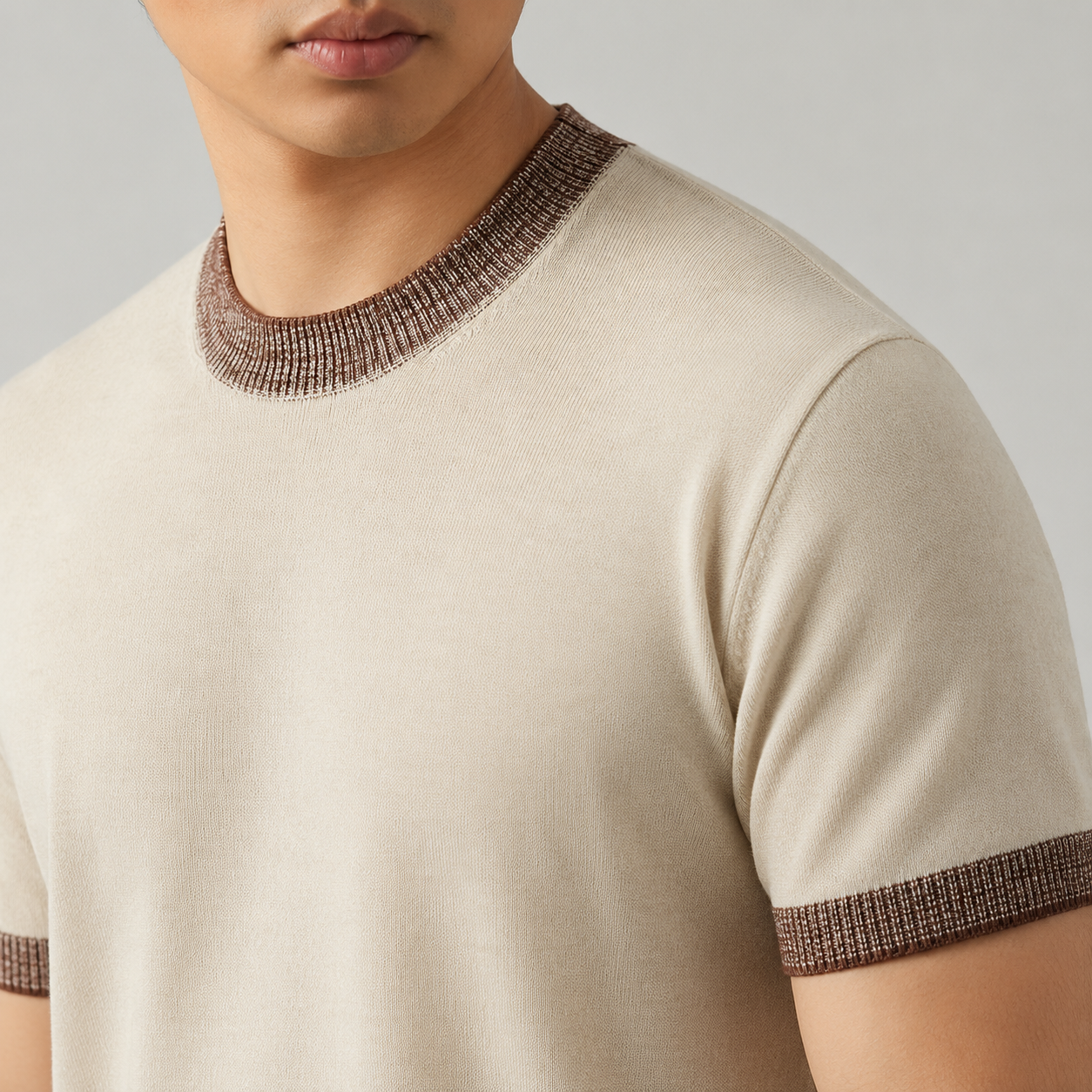 Close-up of the tee's contrasting knit texture