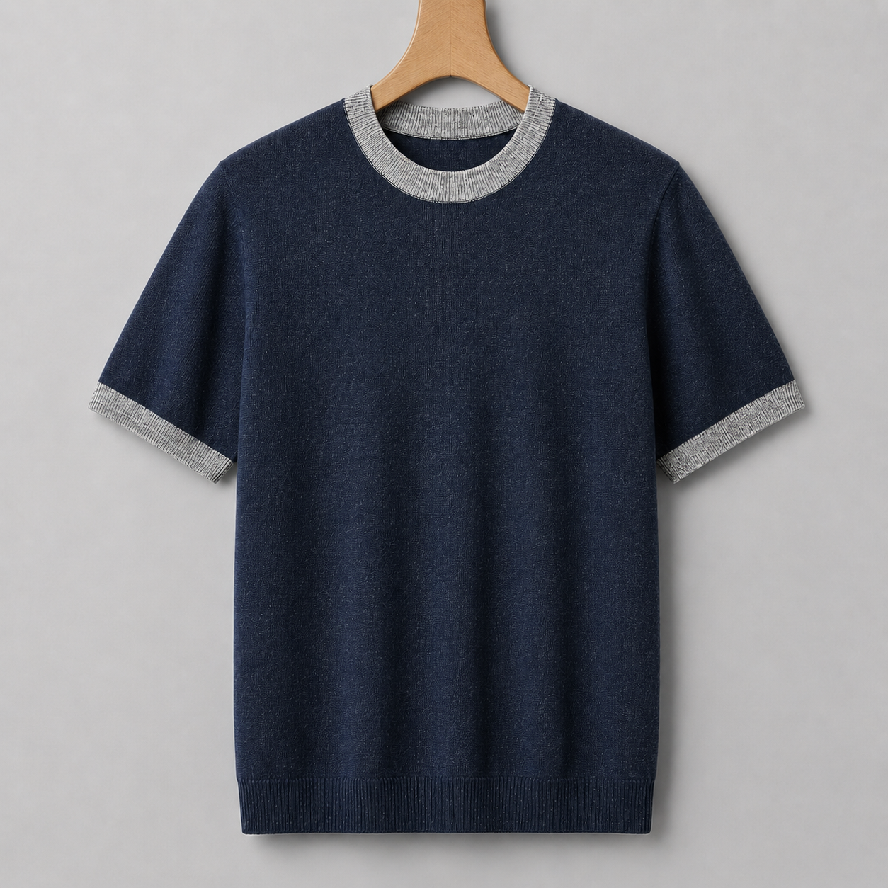 Cotton contrast knit tee sleeve detail