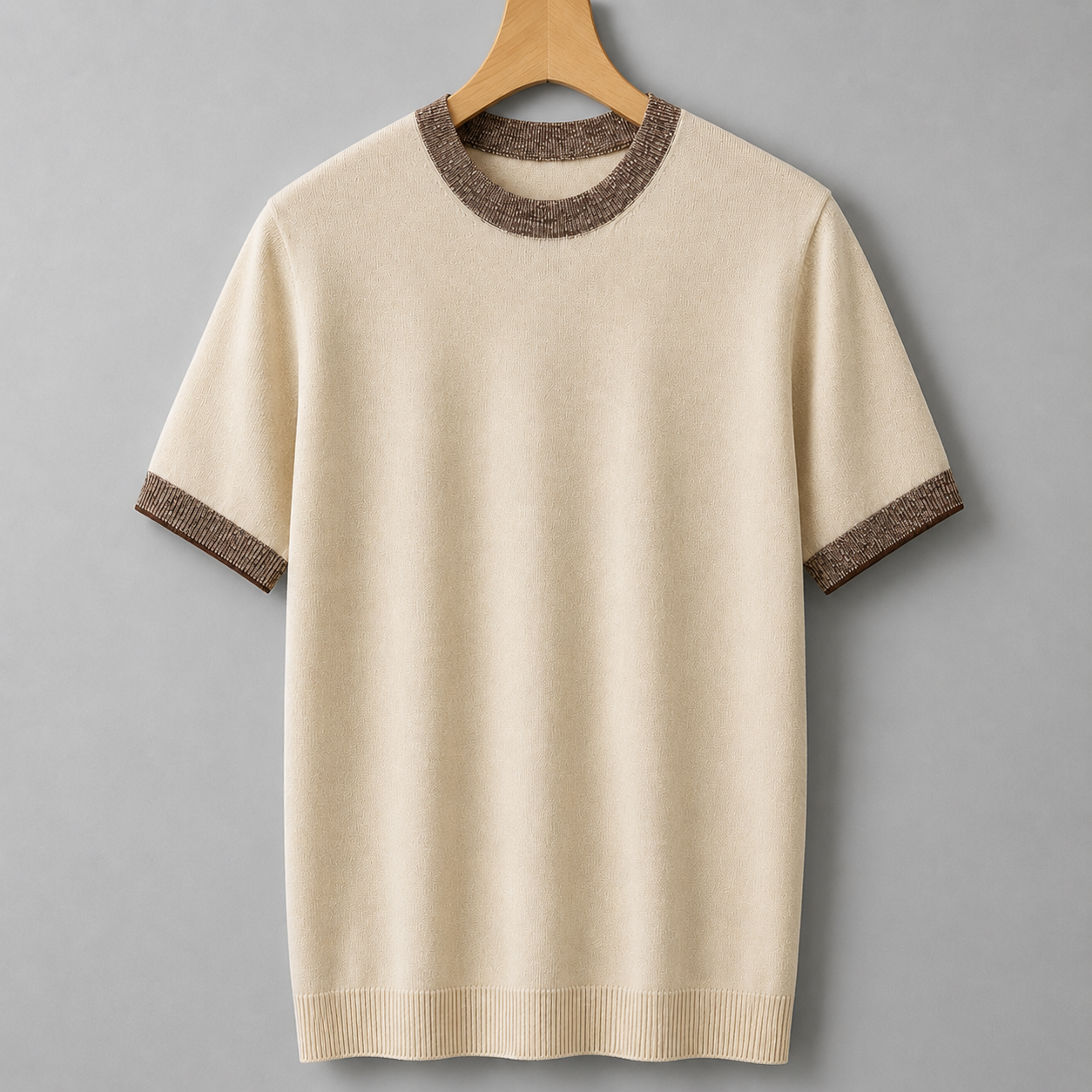 Cotton contrast knit tee shown from the back