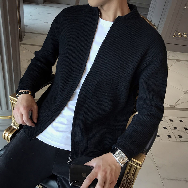 Close-up of the soft knit texture on a men's cardigan