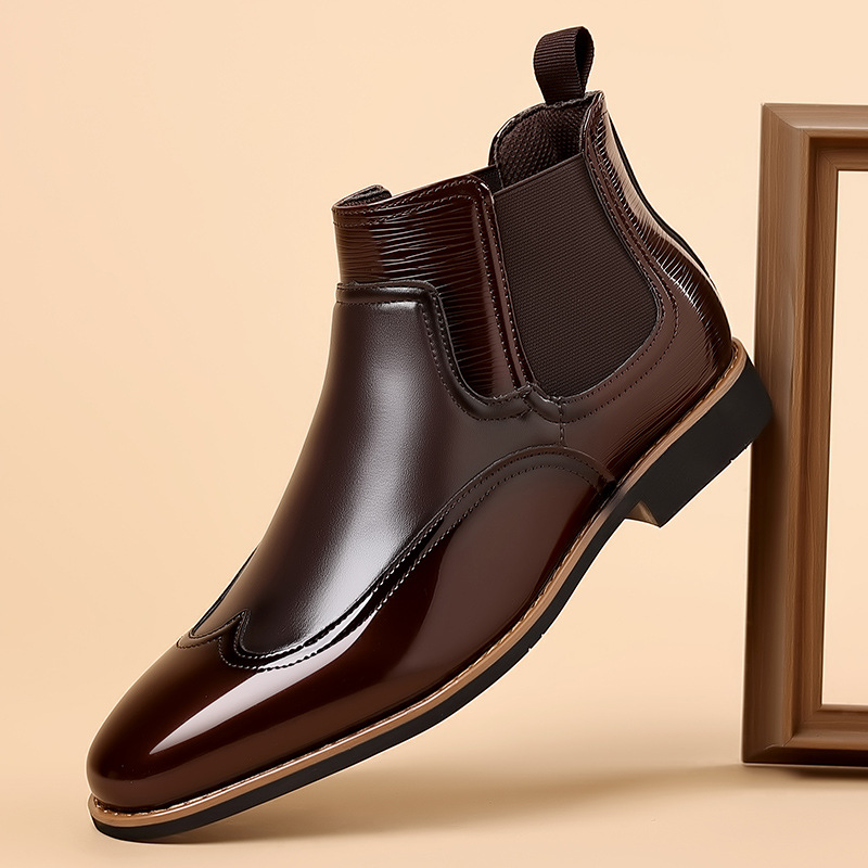 Side view of men's Chelsea boots highlighting the flexible elastic panels