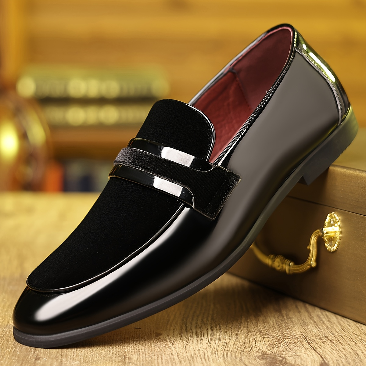 Patent Leather Contrast Panel Loafers