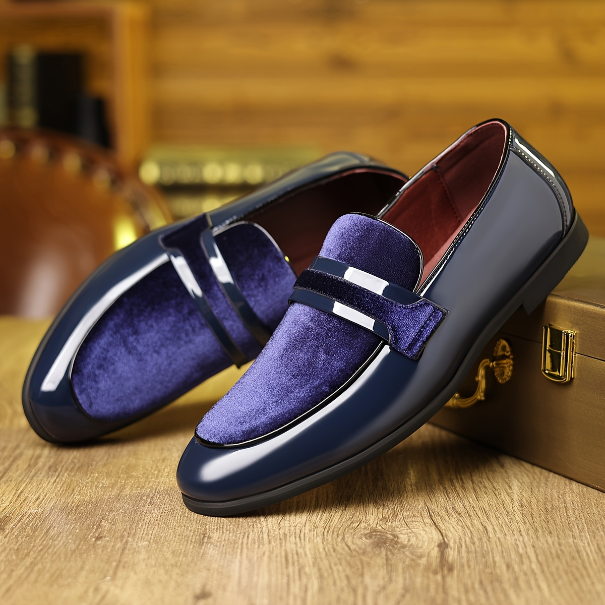 Pair of patent leather contrast panel loafers