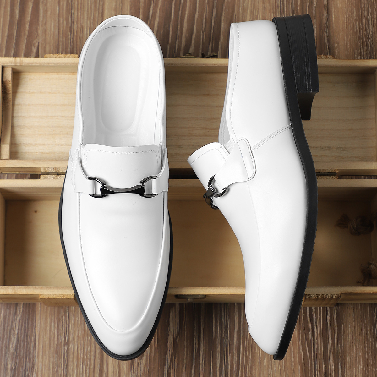 Back view of genuine leather loafers