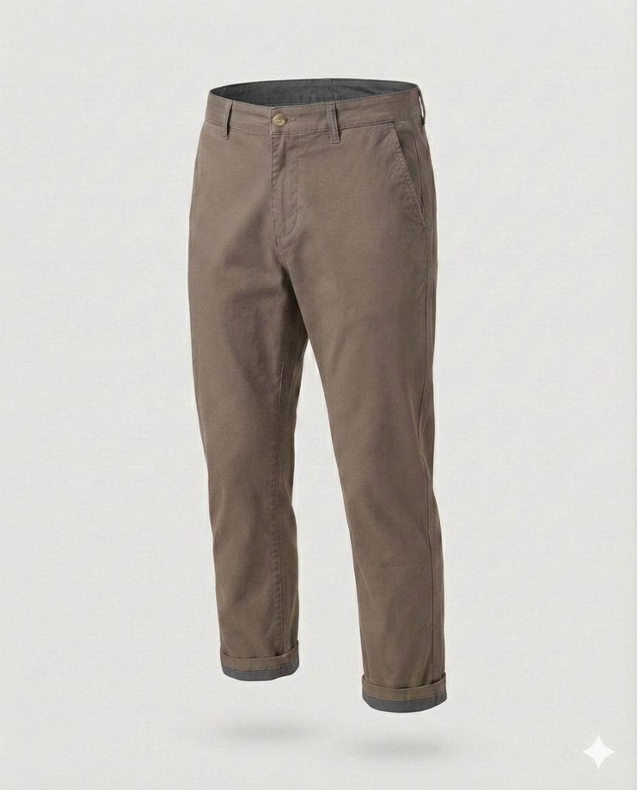 Men's fleece-lined chinos presented as versatile everyday wear