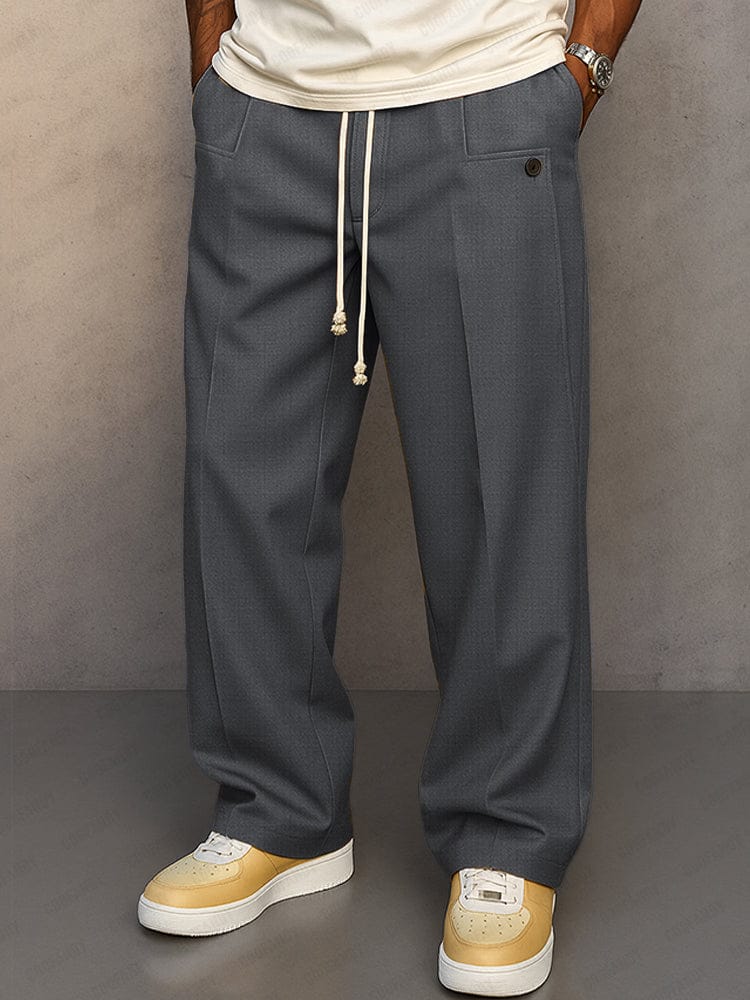 Front view of men's straight-leg drawstring trousers