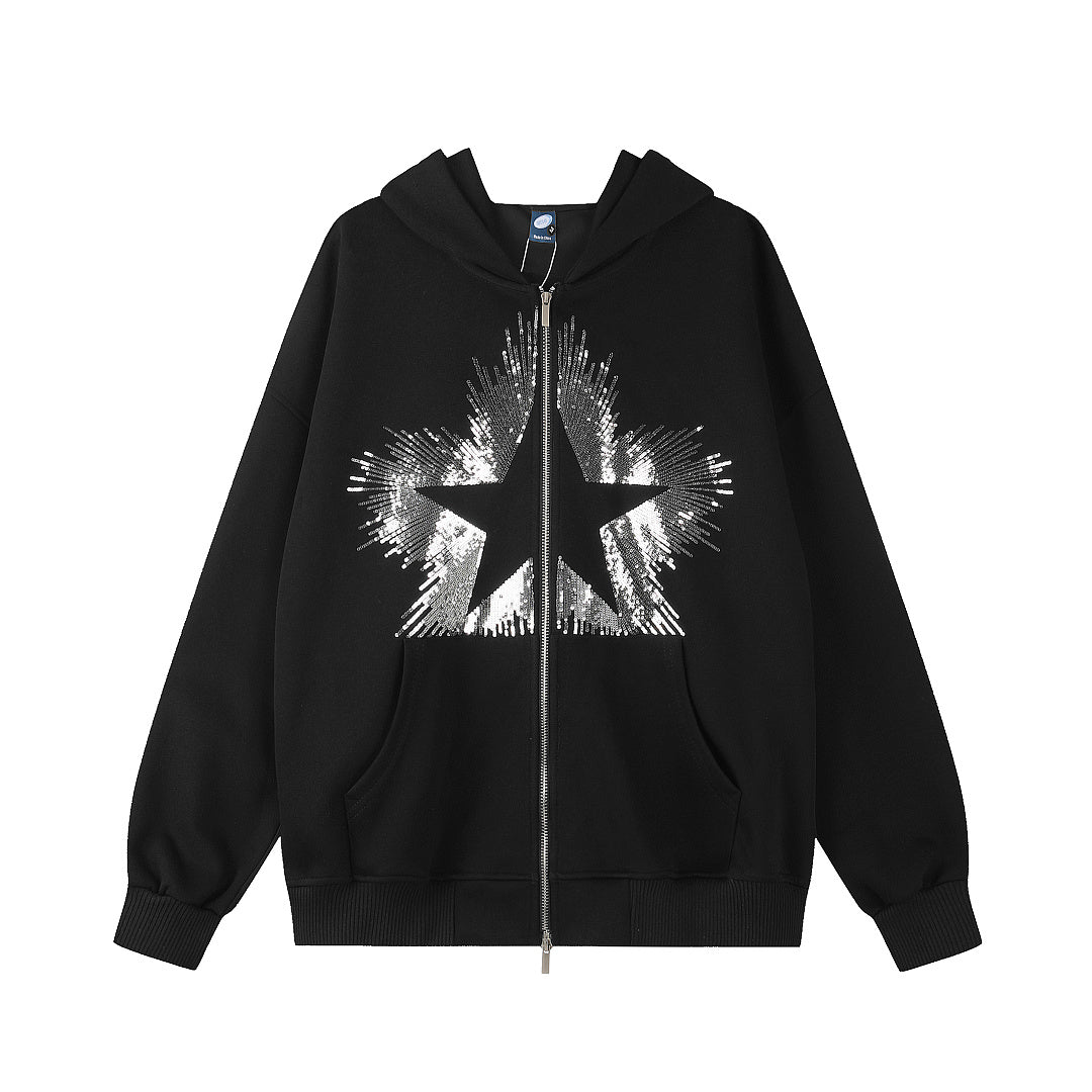 Women's sequin hoodie with a starburst design