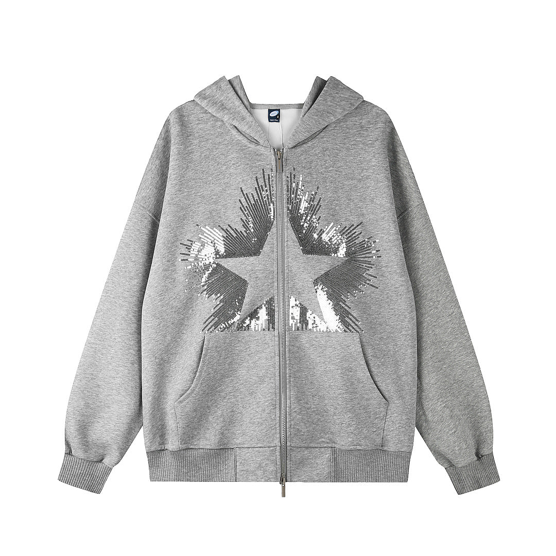 Sequin Starburst Zip Up Hoodie