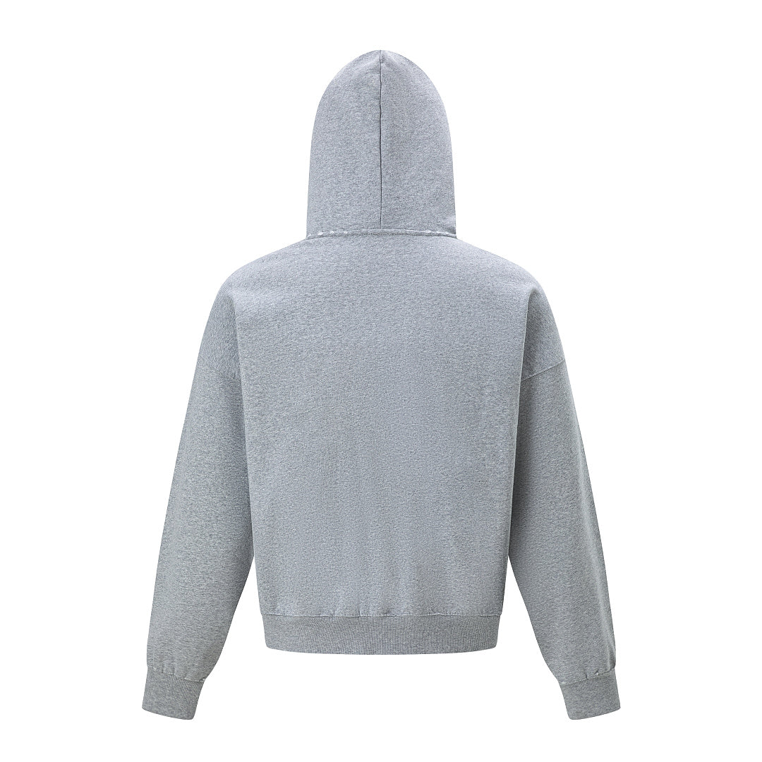Side view of the distressed graphic hoodie