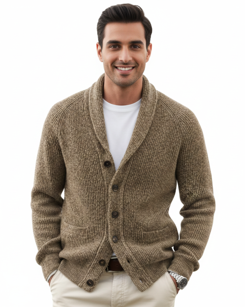 Men's Striped Wool V-Neck Cardigan With Pockets