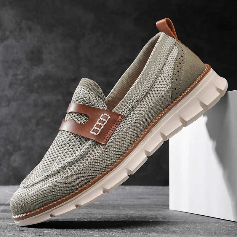 Top-down view of the mesh loafer pair