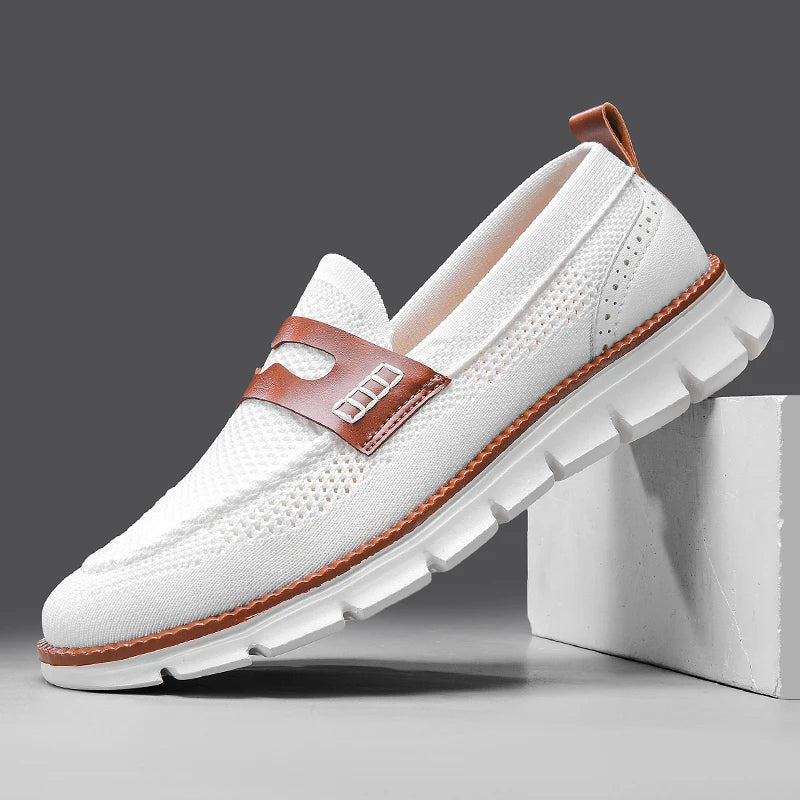 Mesh Penny Loafers With Leather Trim