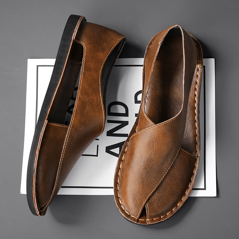 Genuine leather flat sandal showing the open-toe design