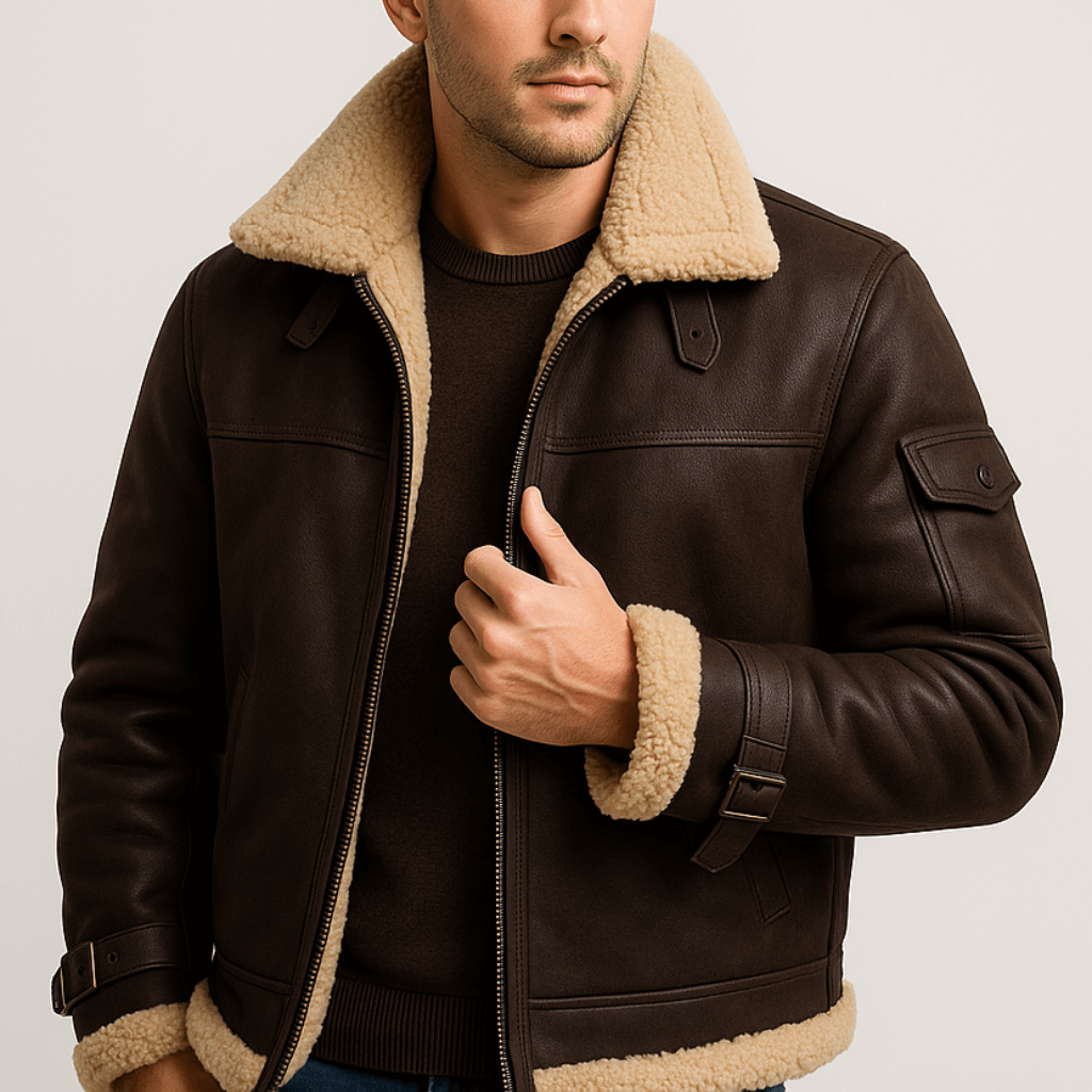 Men's Leather Jacket With Pockets Classic Fit