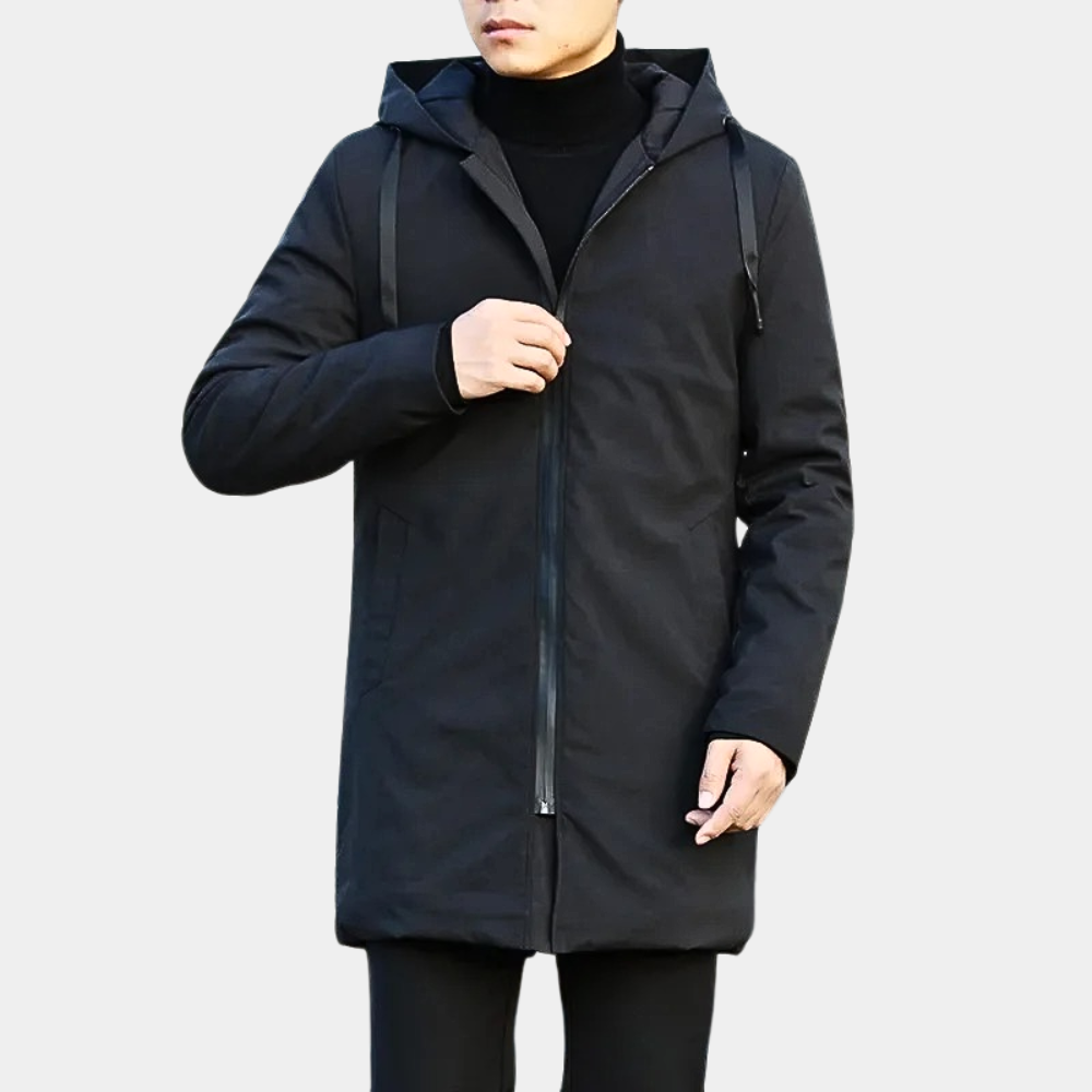 Men's classic-fit raincoat displayed from the back