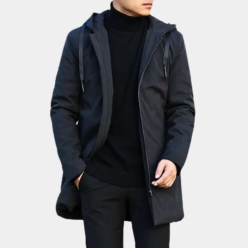 Men's raincoat styled for everyday wet-weather wear