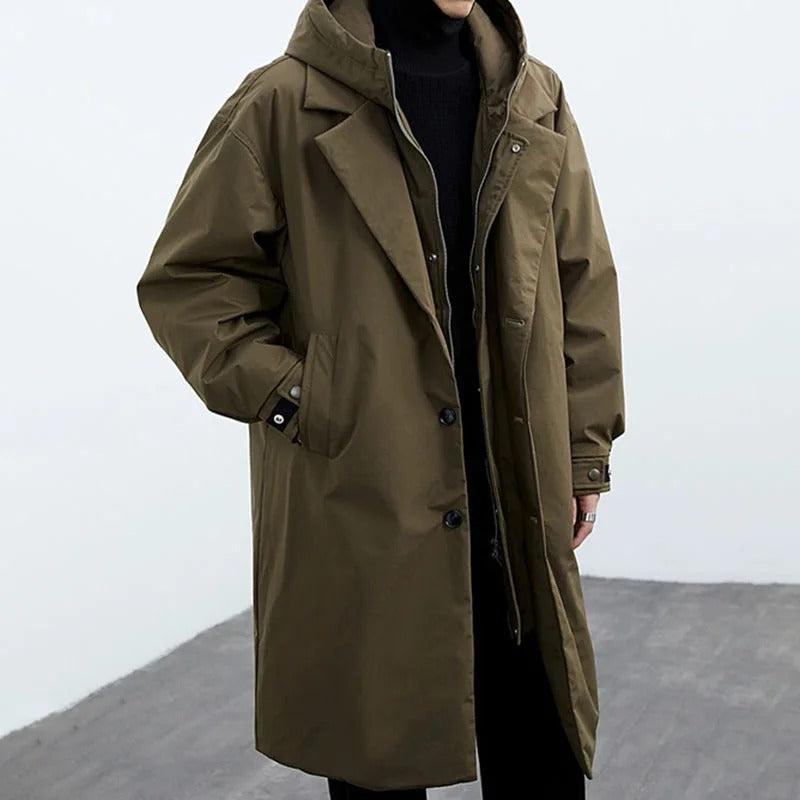 Men's Long Winter Trench Coat With Belt