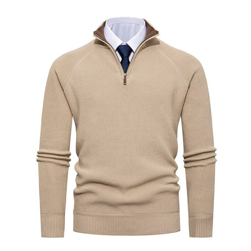 Men's Fine Ribbed Knit Half-Zip Sweater