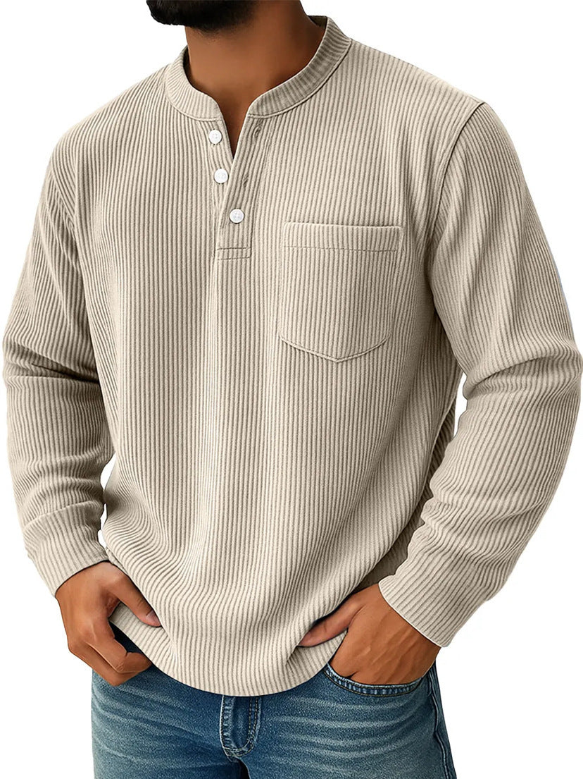 Men's Waffle Knit Henley Shirt With Chest Pocket