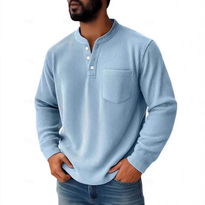 Men's waffle knit Henley shirt with chest pocket