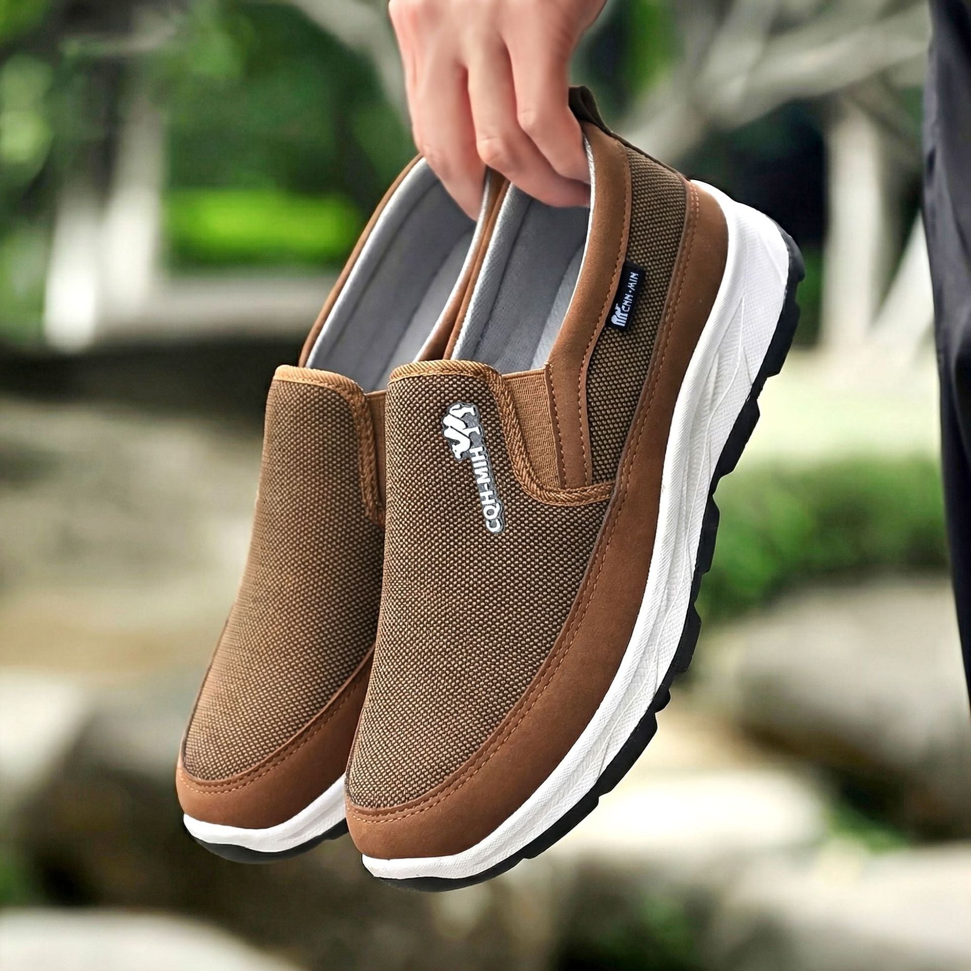 Men’s slip-on sneaker featuring a flexible elastic entry for easy wear