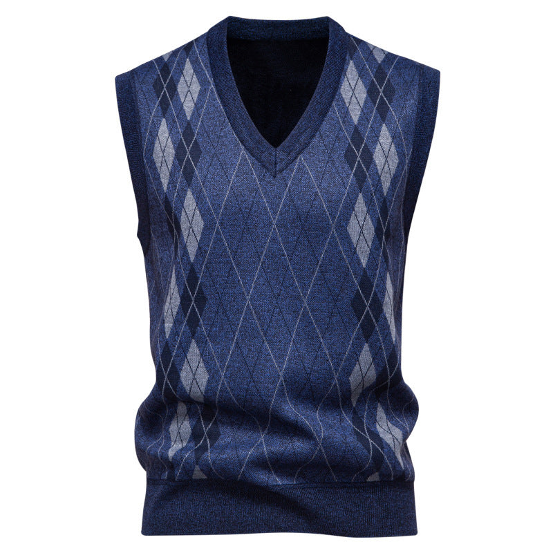 Side view of the men's argyle cotton blend vest