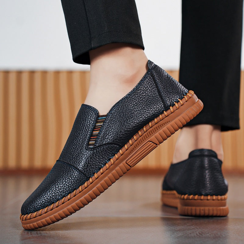 Close-up view of the genuine leather shoe texture