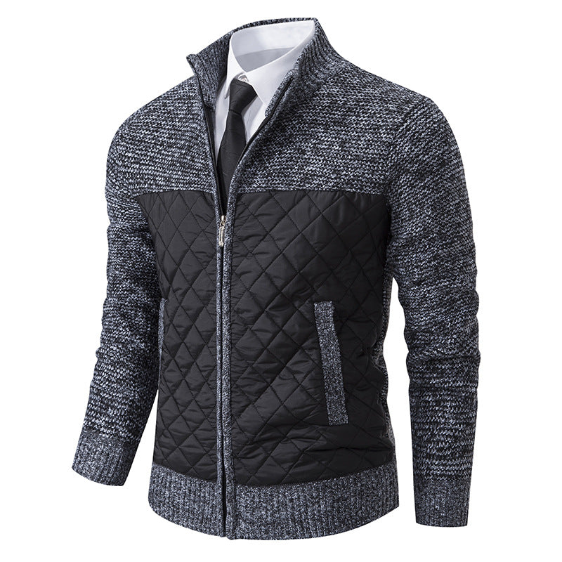 Men's Quilted Hybrid Knit Jacket With Stand Collar