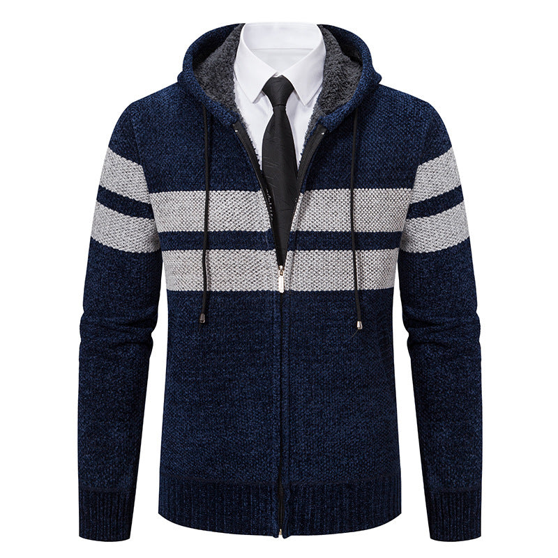 Hooded men's jacket featuring a concealed front zipper