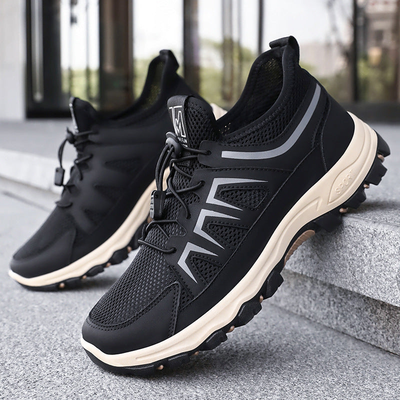 Close-up of the quick-lace system on trekking sneakers
